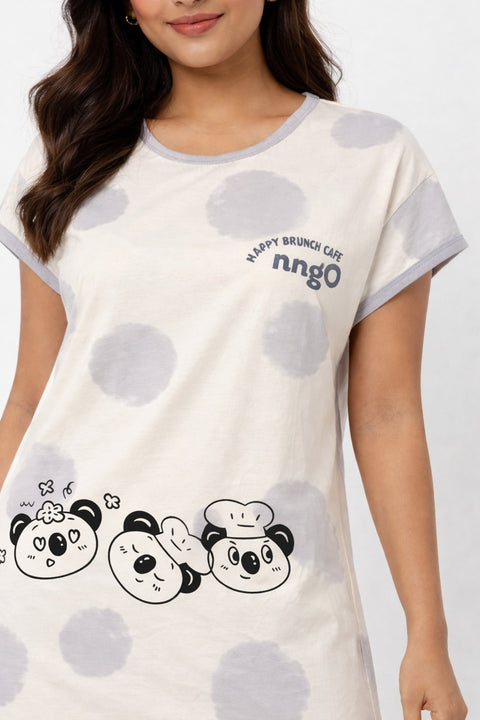 Women's short Nighty, Nightgown, Printed Pattern, Short Sleeve Sleep Dress