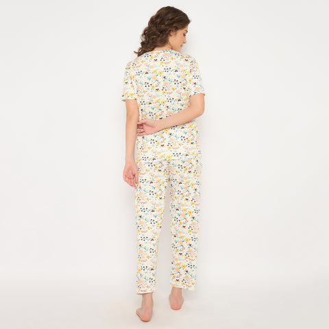 Camey Night Suit – Ideal Fit for Calm Women's Sleep | Women's Printed Pyjama Set, Yellow