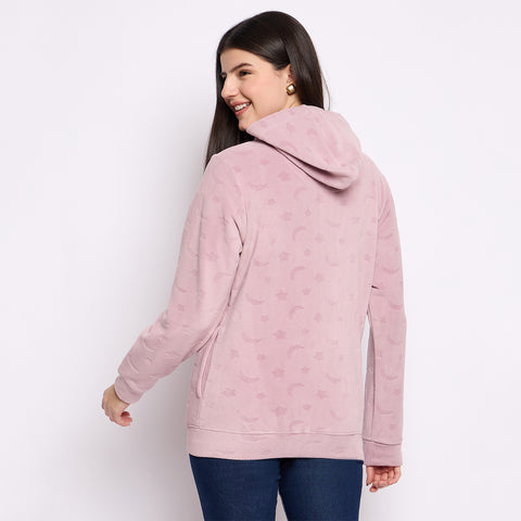 Women’s Embossed Fabric Auli Laser Cut Pattern Hoodie Sweatshirt – Full Sleeve, Zipper Front