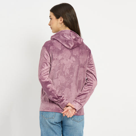 Women’s Floral Textured Zip-Up Hooded Sweatshirt