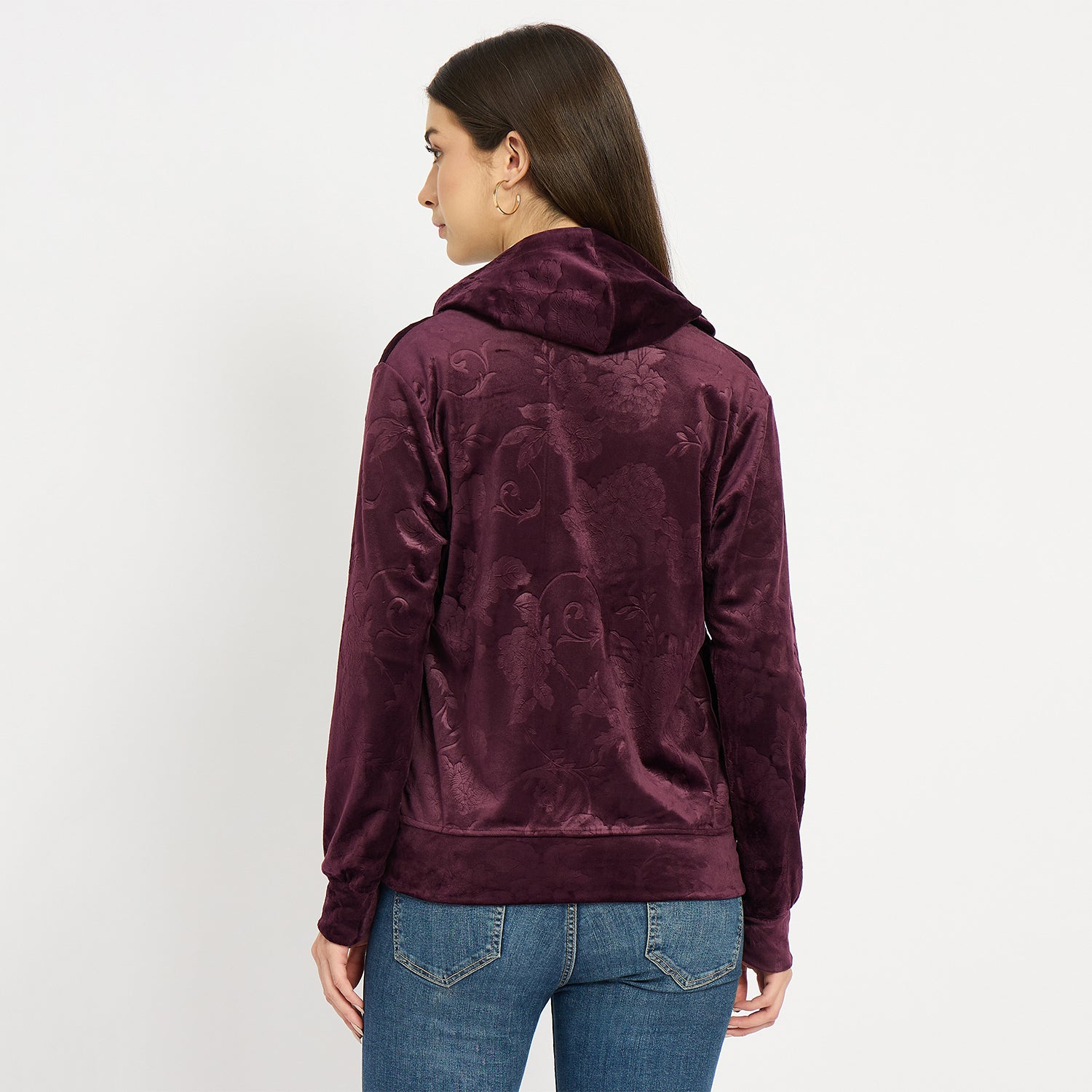 Women’s Floral Textured Zip-Up Hooded Sweatshirt