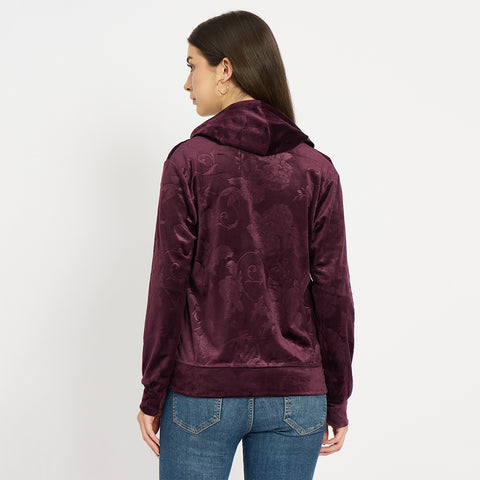 Women’s Floral Textured Zip-Up Hooded Sweatshirt