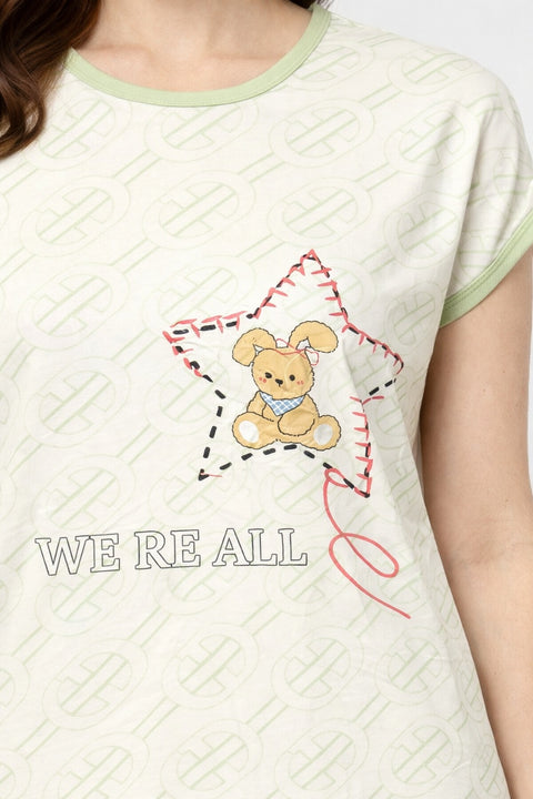 Women's short Nighty, Nightgown, Printed Pattern, Short Sleeve Sleep Dress