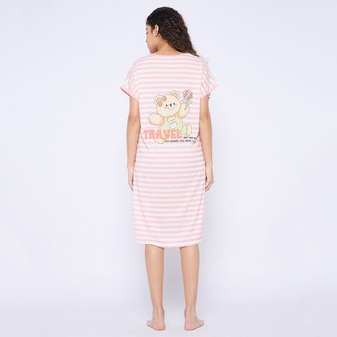 Women's short Nighty/Nightgown, Printed Pattern, Short Sleeve Sleep Dress