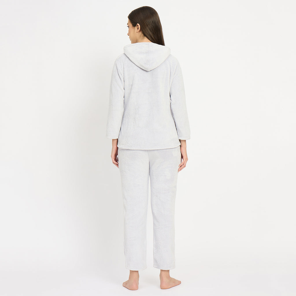 Women's Winter Full Sleeve Jacquard Zipper Hoody Nightsuit