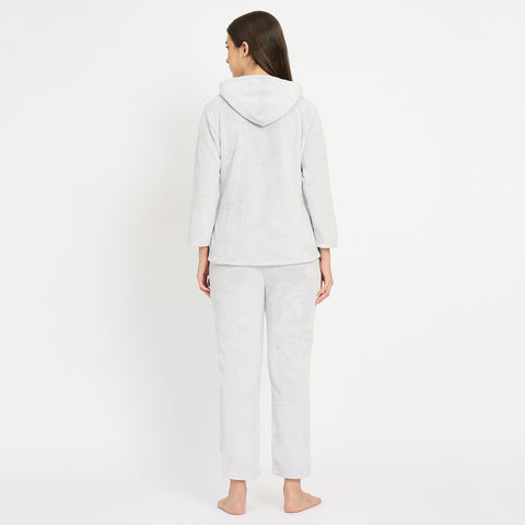 Women's Winter Full Sleeve Jacquard Zipper Hoody Nightsuit