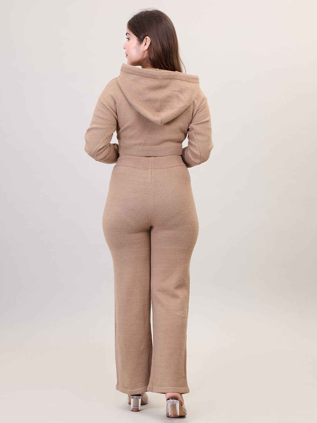 Women's Long Sleeve Hoody woolen Khaki Co-Ord Set