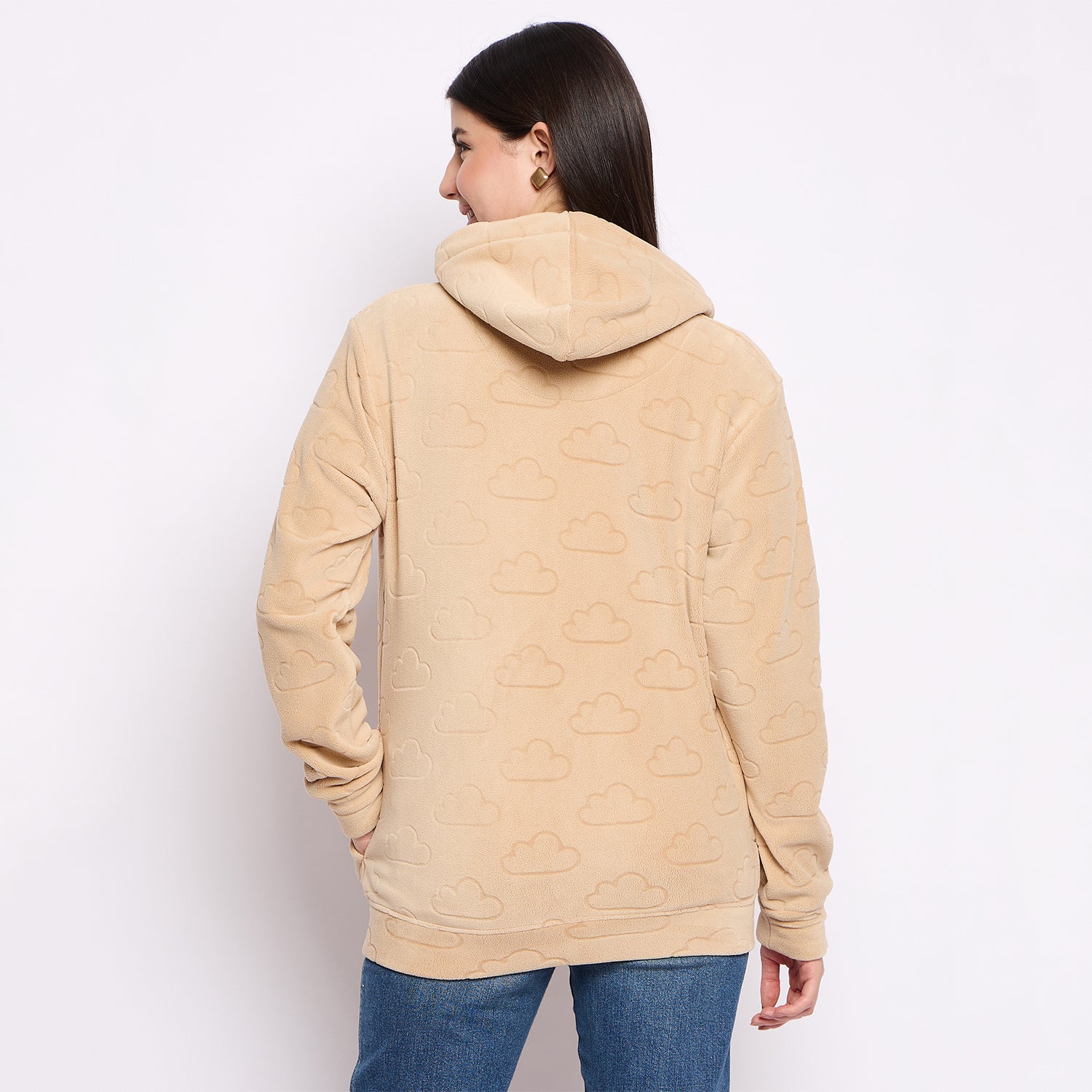 Women’s Embossed Fabric Auli Laser Cut Pattern Hoodie Sweatshirt – Full Sleeve, Zipper Front