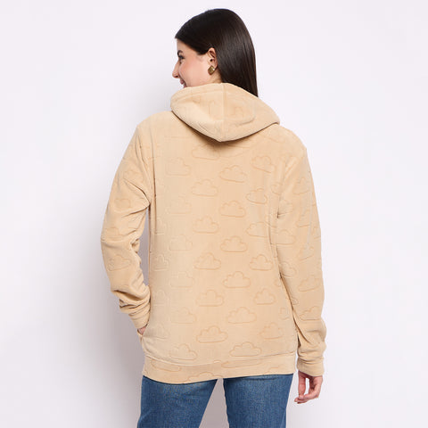 Women’s Embossed Fabric Auli Laser Cut Pattern Hoodie Sweatshirt – Full Sleeve, Zipper Front