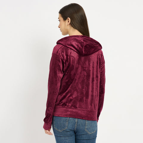 Women’s Floral Textured Zip-Up Hooded Sweatshirt