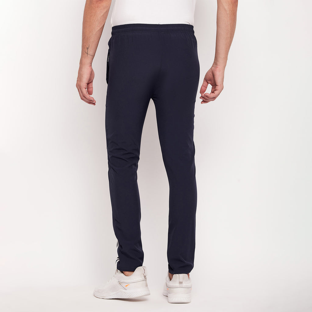 Men Striped Running Track Pants with Zipper Pocket