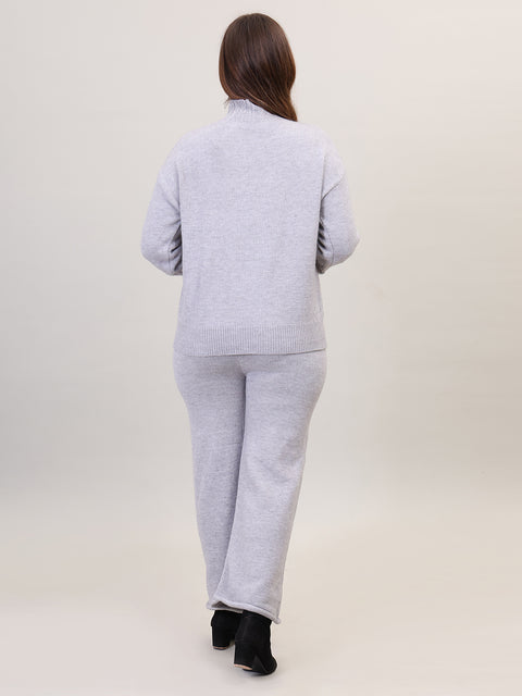 Women's Long Sleeve High Neck woolen Grey Co-Ord Set