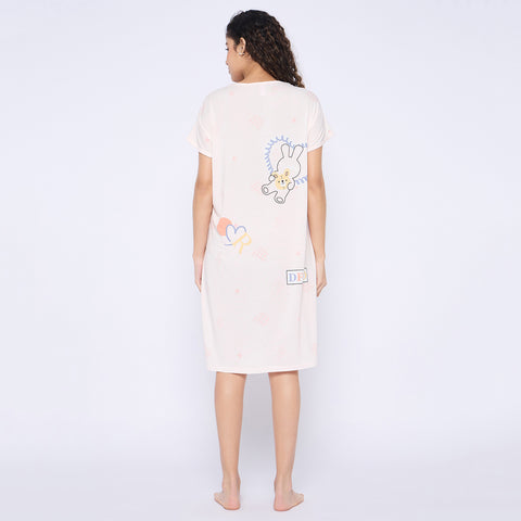 Women's short Nighty/Nightgown, Printed Pattern, Short Sleeve Sleep Dress