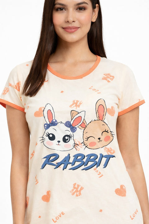 Women's short Nighty, Nightgown, Printed Pattern, Short Sleeve Sleep Dress