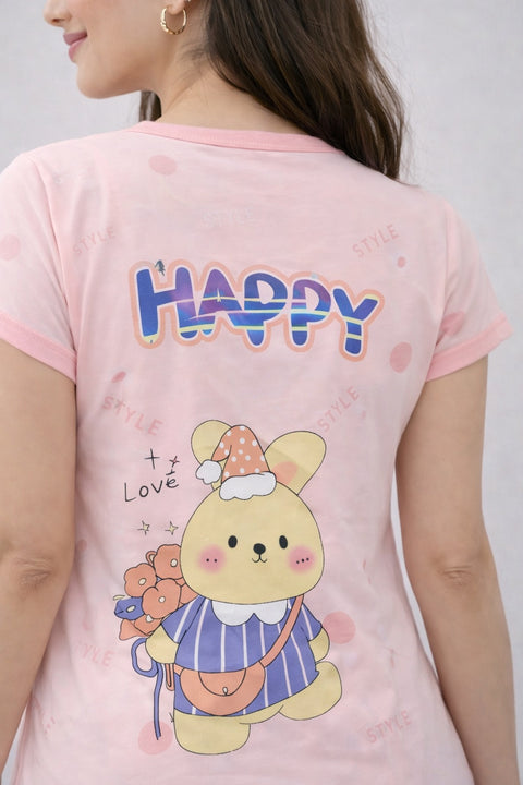 Women's short Nighty, Nightgown, Printed Pattern, Short Sleeve Sleep Dress