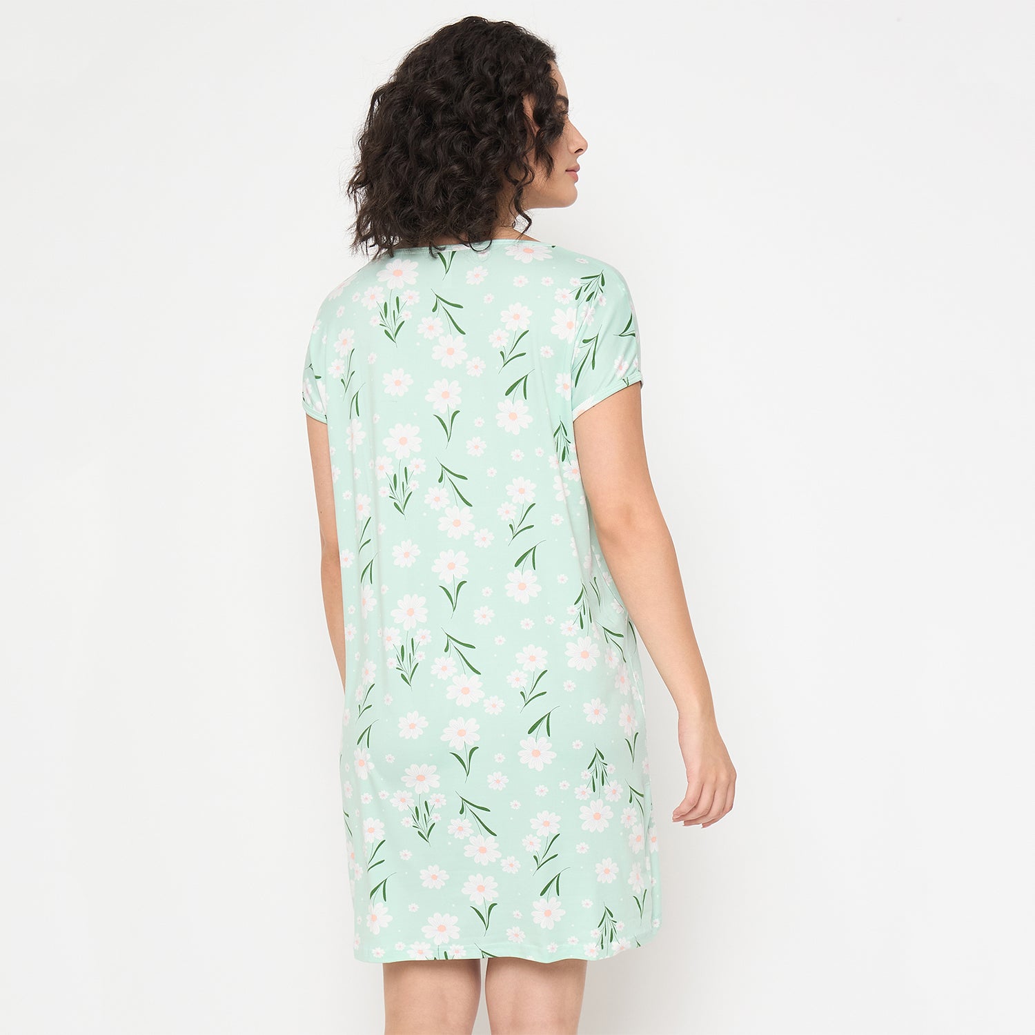 Camey Ladies Nighty – Soft & Stylish Nightwear for Women | Women's Printed Nightgown, Short Sleeve Sleep Dress, Short Length, Short Nighty, Green White