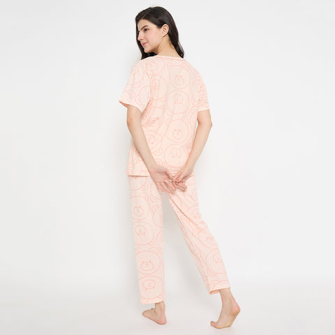 Women's Sleepwear Set, Cotton Pyjama with Short Sleeve T-Shirt,Loungewear