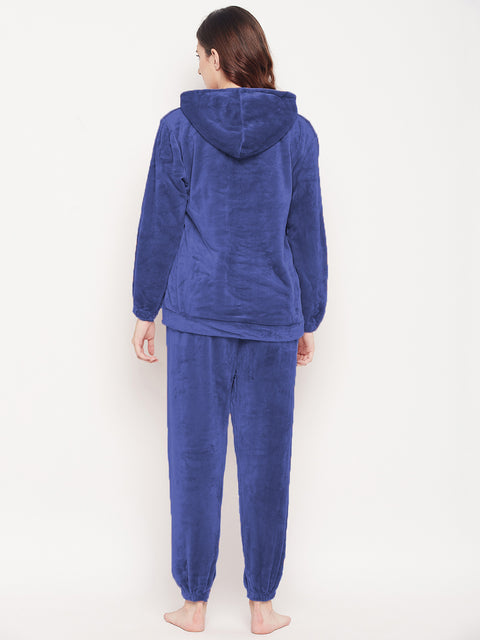 Women's Winter Full Sleeve Top and Pajama Pants Regular Fit Night Suit Hooded Top and Pyjama Set Ladies Night Dress