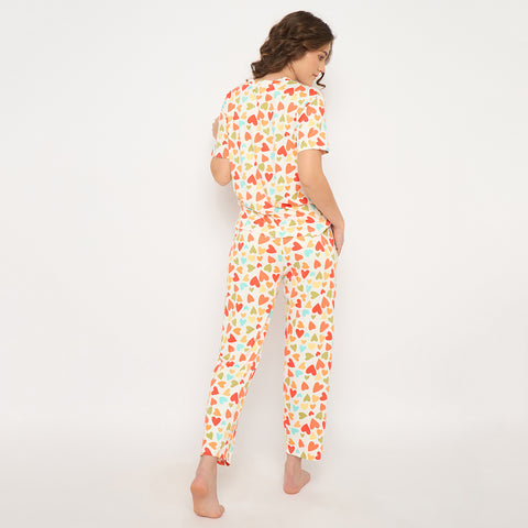 Camey Ladies Night Suit – Soft & Stylish Sleepwear for Women | Women's Printed Pyjama Set, Cream