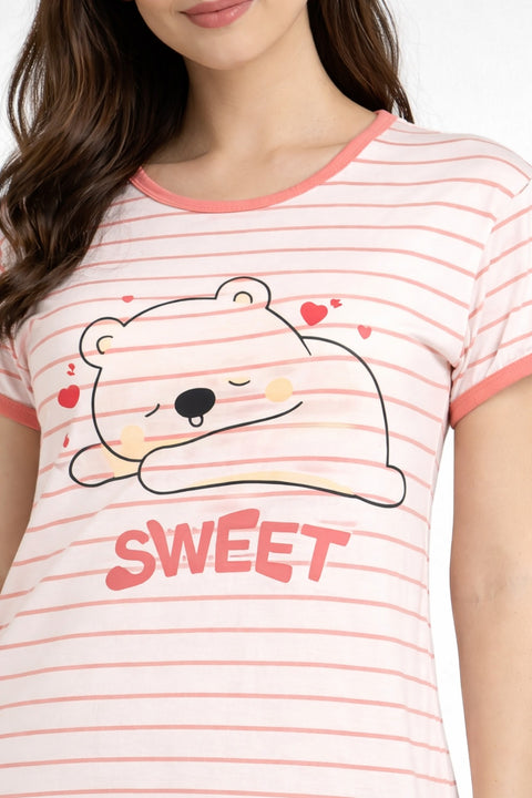 Women's short Nighty, Nightgown, Printed Pattern, Short Sleeve Sleep Dress