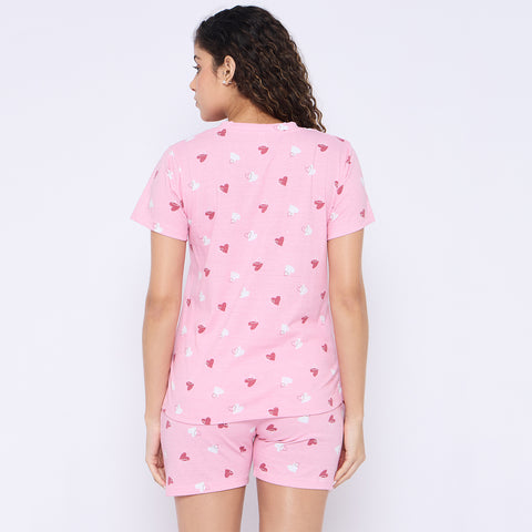 Camey Ladies Short Set – Stylish Summer Co-ords for Women's Floral Print Loungewear Set |  Pink