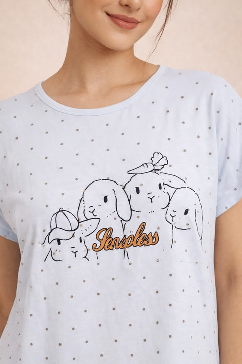 Women's short Nighty, Nightgown, Printed Pattern, Short Sleeve Sleep Dress