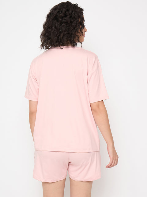 Women's Cotton Loungewear Set, Short Sleeve T-Shirt and Shorts, Peach