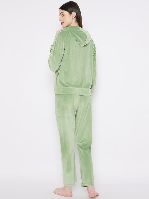 Women's Winter Full Sleeve Top and Pajama Pants Regular Fit Night Suit Hooded Top and Pyjama Set Ladies Night Dress