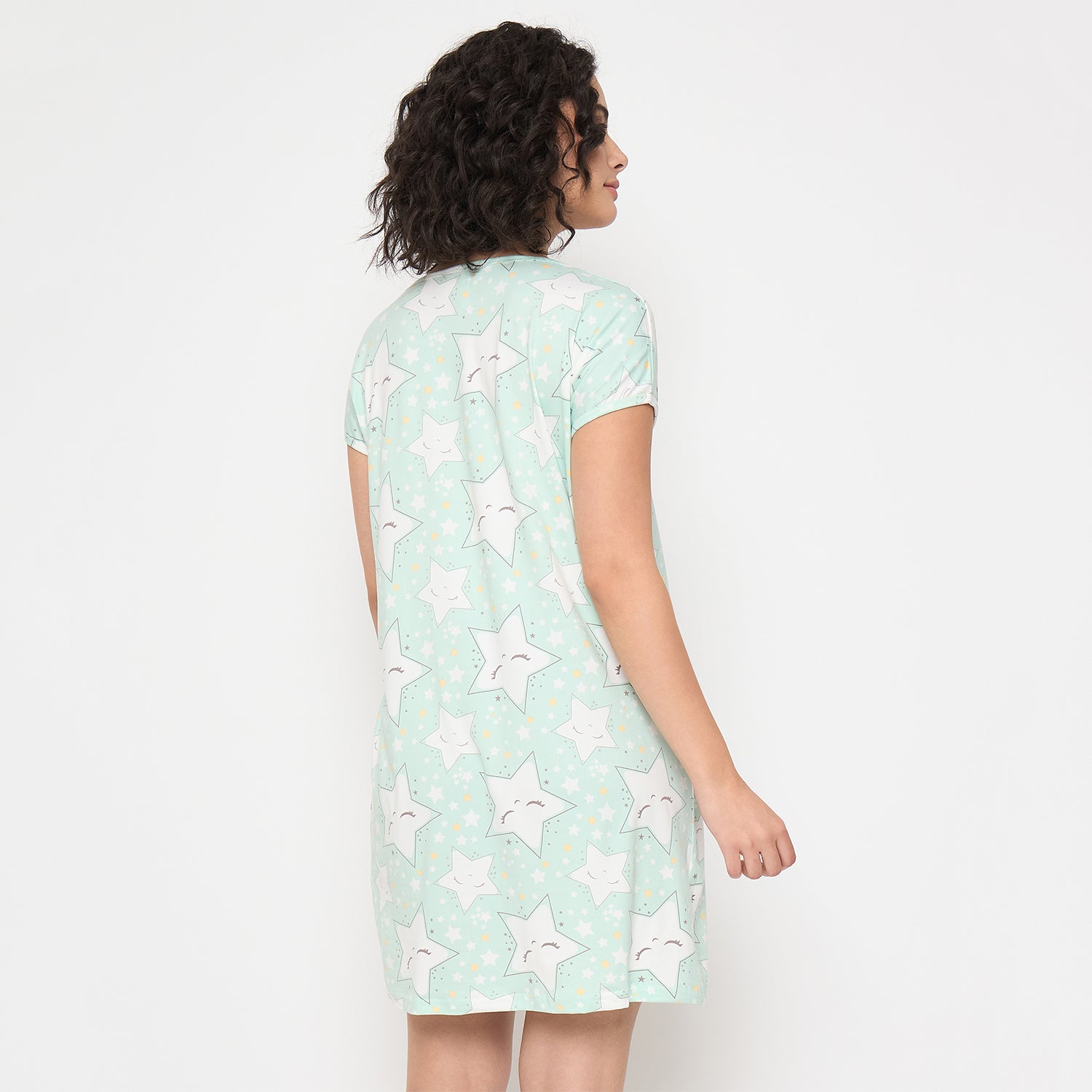 Purchase Camey Cotton Nighty Online – Comfortable Night Dress | Women's Printed Nightgown, Short Sleeve Sleep Dress, Short Length, Short Nighty, White Green