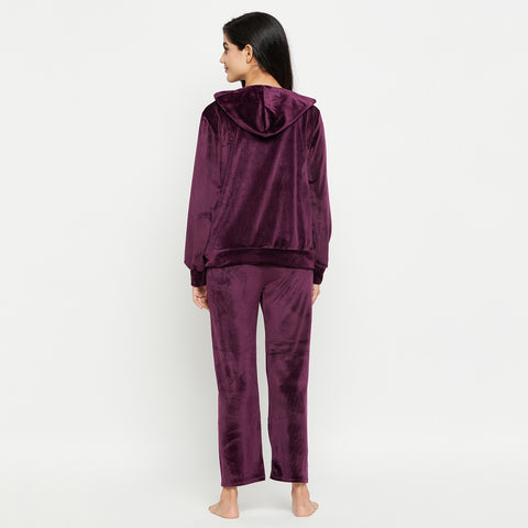 Women's Winter Full Sleeve Top and Pajama Pants Regular Fit Night Suit Hooded Top and Pyjama Set Ladies Night Dress