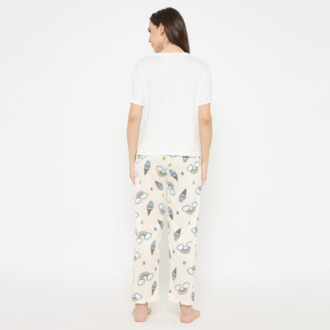 Women's Printed Pyjama Set, Short Sleeve T-Shirt and Trousers, women nightsuit, Loungewear Set