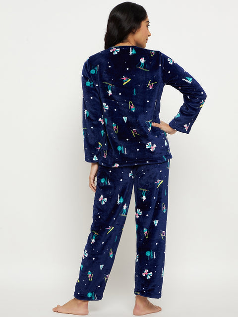Women's Winter Full Sleeve Top and Pajama Pants Regular Fit Night Suit Round Neck Top and Pyjama Set Ladies Night Dress