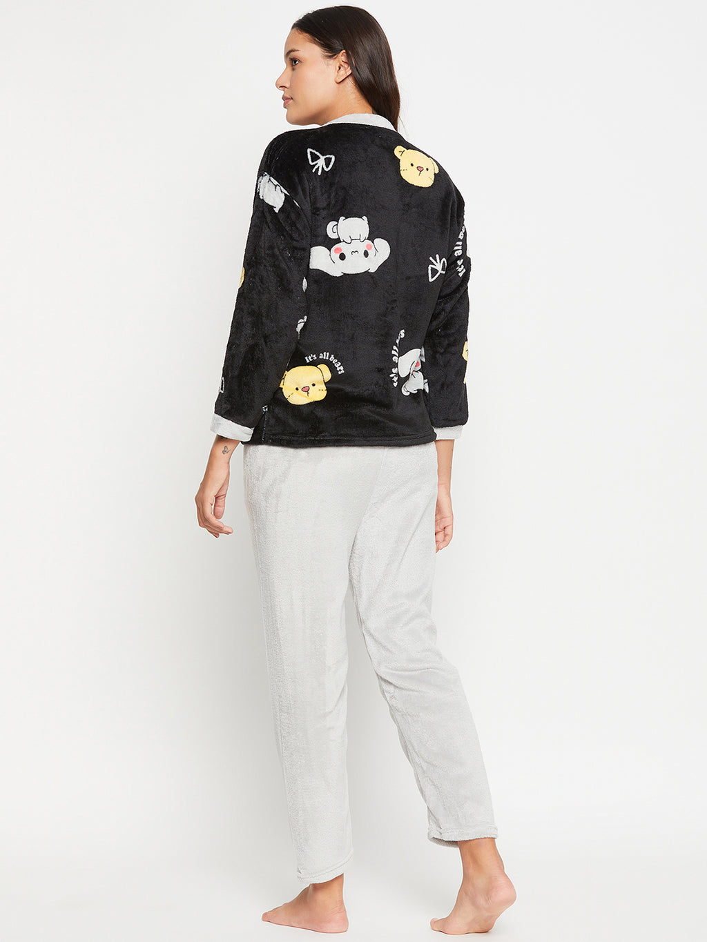 Women Printed Winter Full Sleeve Front open Top and Pajama Pants