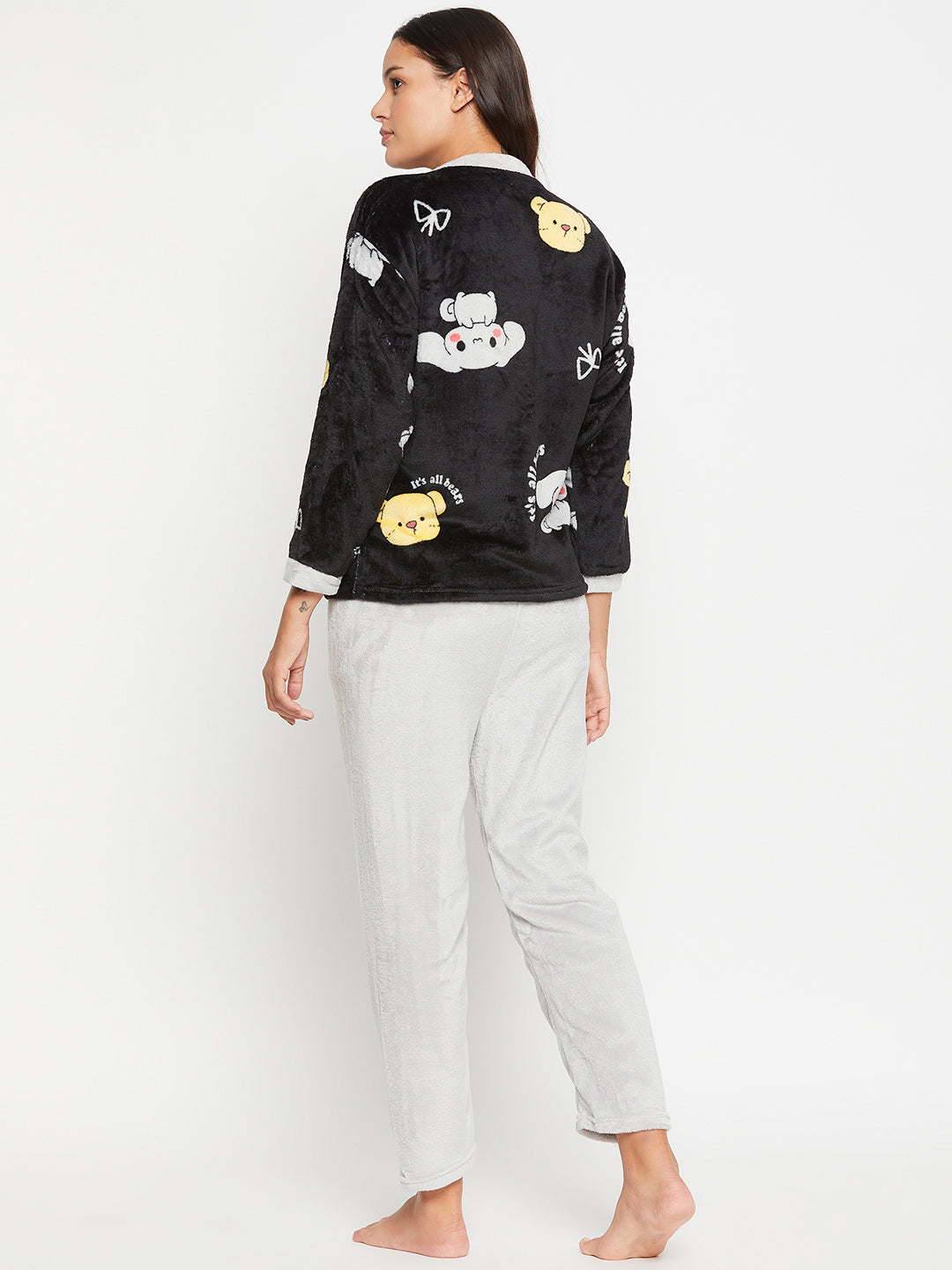 Women Printed Winter Full Sleeve Front open Top and Pajama Pants