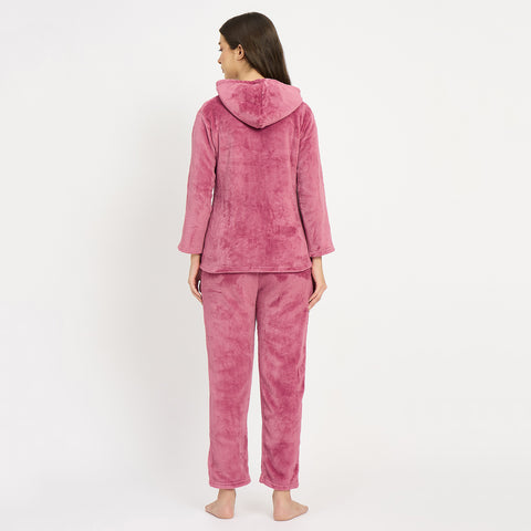 Women's Winter Full Sleeve Jacquard Zipper Hoody Nightsuit