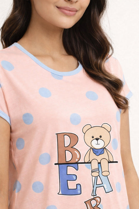 Women's short Nighty, Nightgown, Printed Pattern, Short Sleeve Sleep Dress