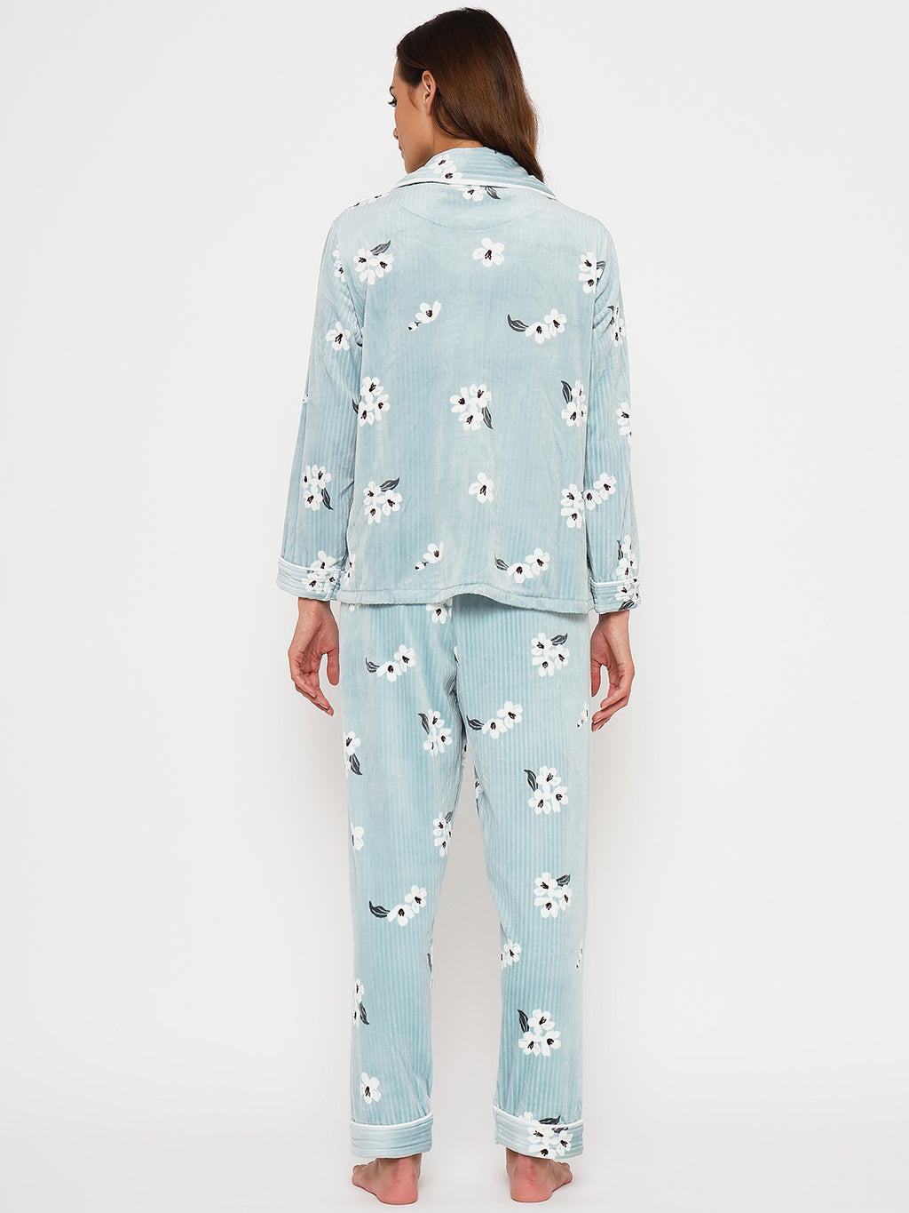 Women's Winter Velvet Full Sleeve Shirt and Pajama Pants Regular Fit Night Suit Shirt collar Top and Pyjama Set Ladies Night Dress