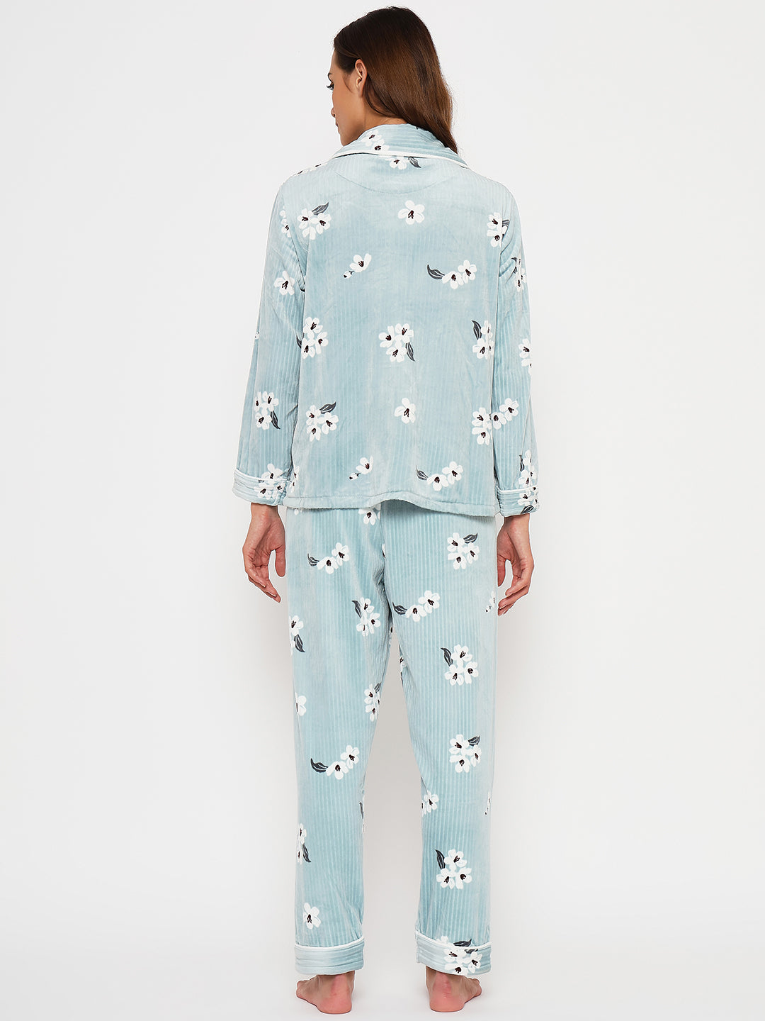 Women's Winter Velvet Full Sleeve Shirt and Pajama Pants Regular Fit Night Suit Shirt collar Top and Pyjama Set Ladies Night Dress