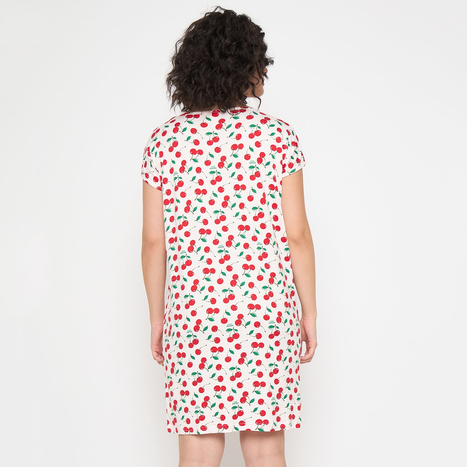 Camey Nighty for Women – Long, Soft & Trendy Sleepwear | Women's Printed Nightgown, Short Sleeve Sleep Dress, Short Length, Short Nighty, Cream Red
