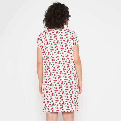 Camey Nighty for Women – Long, Soft & Trendy Sleepwear | Women's Printed Nightgown, Short Sleeve Sleep Dress, Short Length, Short Nighty, Cream Red