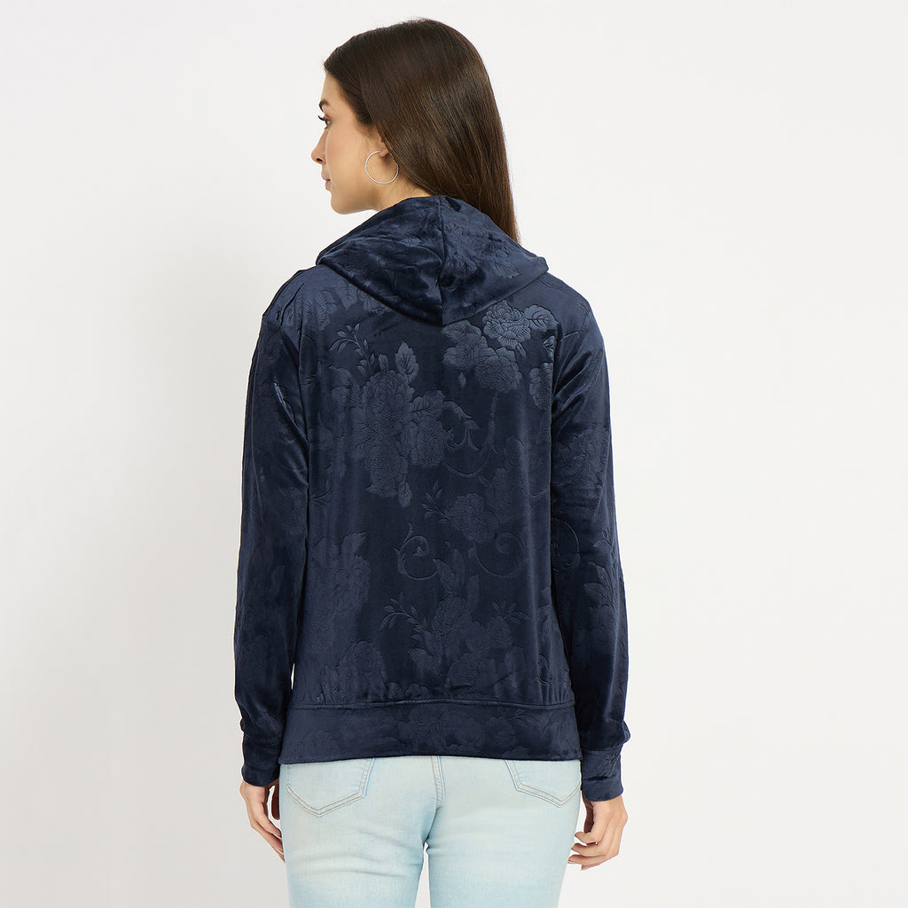 Women’s Floral Textured Zip-Up Hooded Sweatshirt