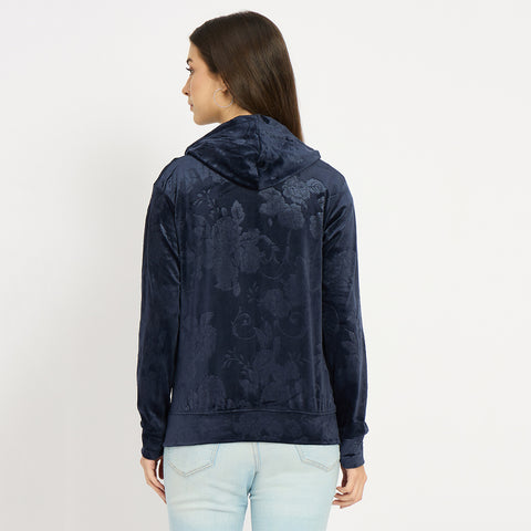 Women’s Floral Textured Zip-Up Hooded Sweatshirt