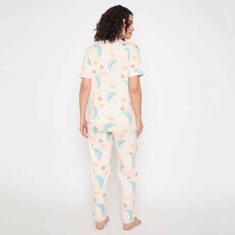 Chic Camey Ladies Night Suit – Soft & Breathable Night Suit | Women's Printed Pyjama Set, Peach