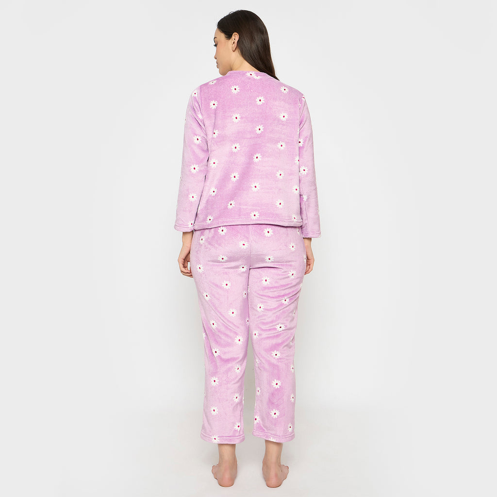 Women's Printed Full Sleeve Round Neck Top and Pajama Pants with 1 side Pockets