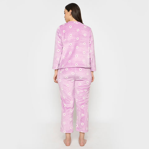 Women's Printed Full Sleeve Round Neck Top and Pajama Pants with 1 side Pockets
