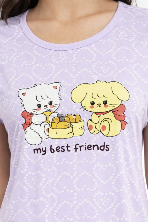 Women's short Nighty, Nightgown, Printed Pattern, Short Sleeve Sleep Dress