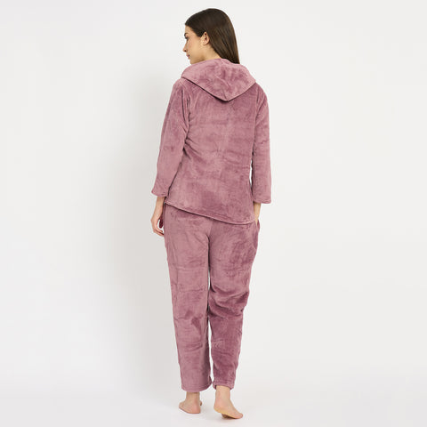 Women's Winter Full Sleeve Jacquard Zipper Hoody Nightsuit
