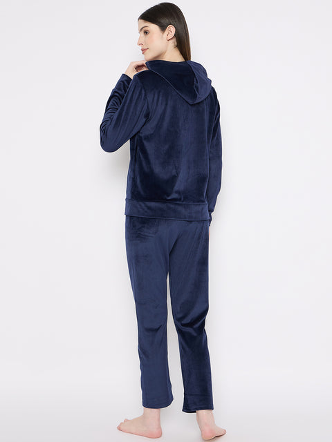 Women's Winter Full Sleeve Top and Pajama Pants Regular Fit Night Suit Hooded Top and Pyjama Set Ladies Night Dress
