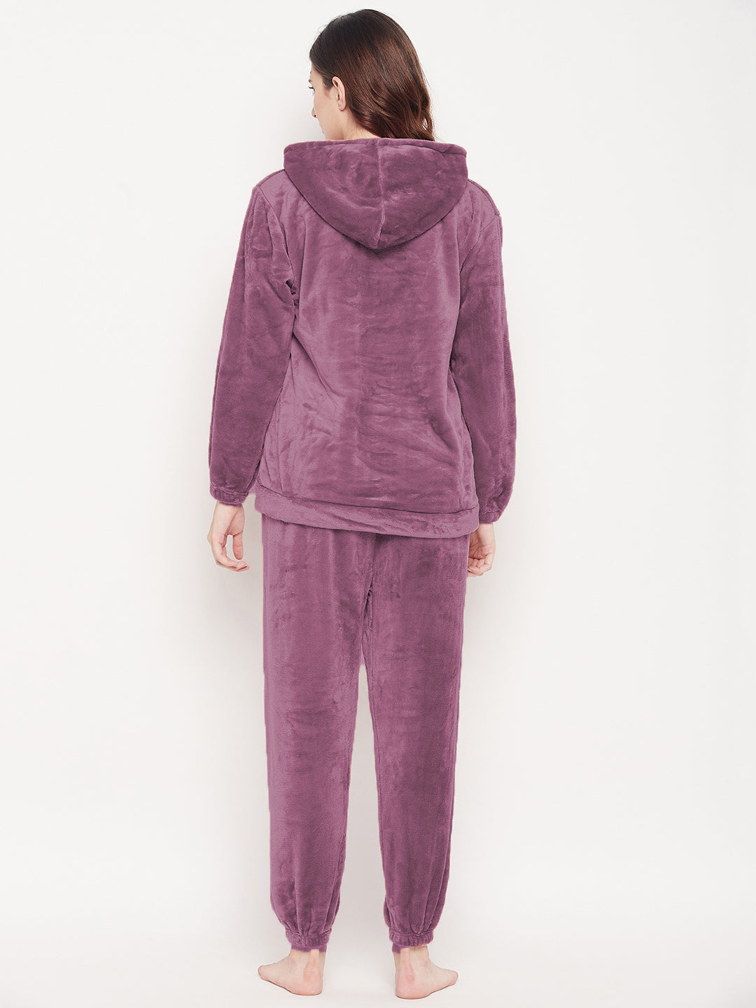 Women's Winter Full Sleeve Top and Pajama Pants Regular Fit Night Suit Hooded Top and Pyjama Set Ladies Night Dress