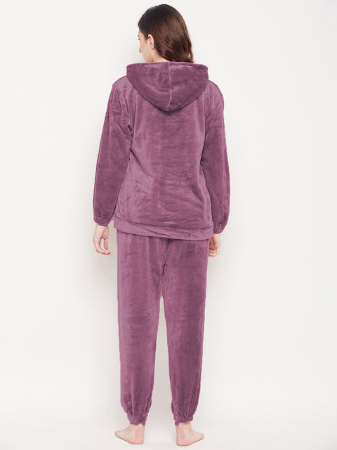 Women's Winter Full Sleeve Top and Pajama Pants Regular Fit Night Suit Hooded Top and Pyjama Set Ladies Night Dress